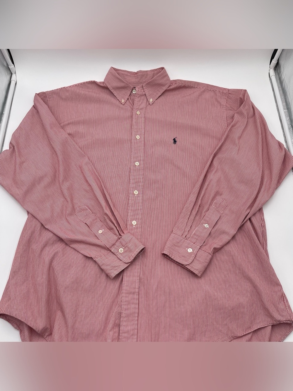 Ralph Lauren Mens Classic Red Pinstripe Button Down L/S Dress Shirt XL Preppy - Picture 3 of 10
